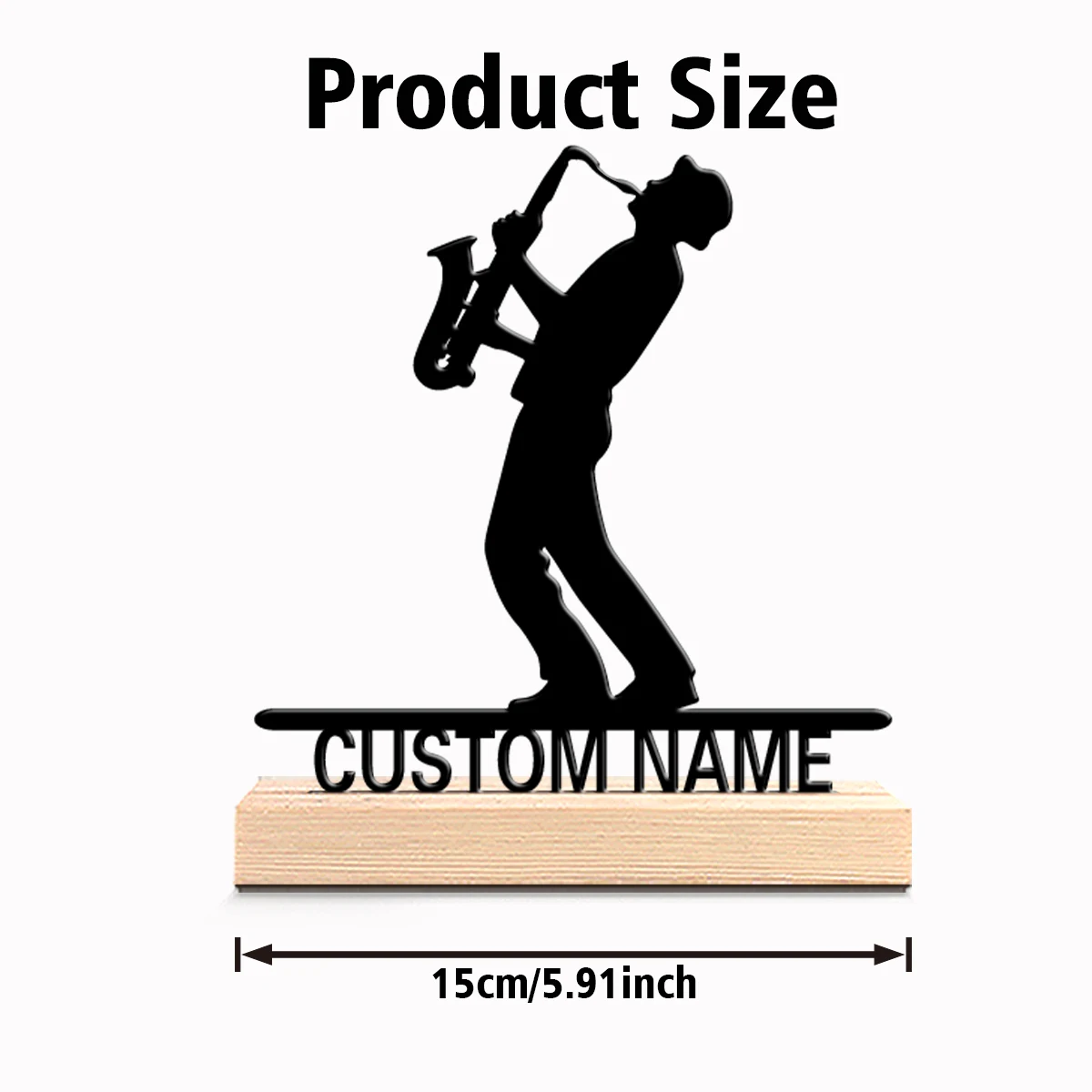 1pc Terror Personalized Custom Saxophone Metal Statues Modern Wooden Base Decor for Office Living Room Nature-Inspired
