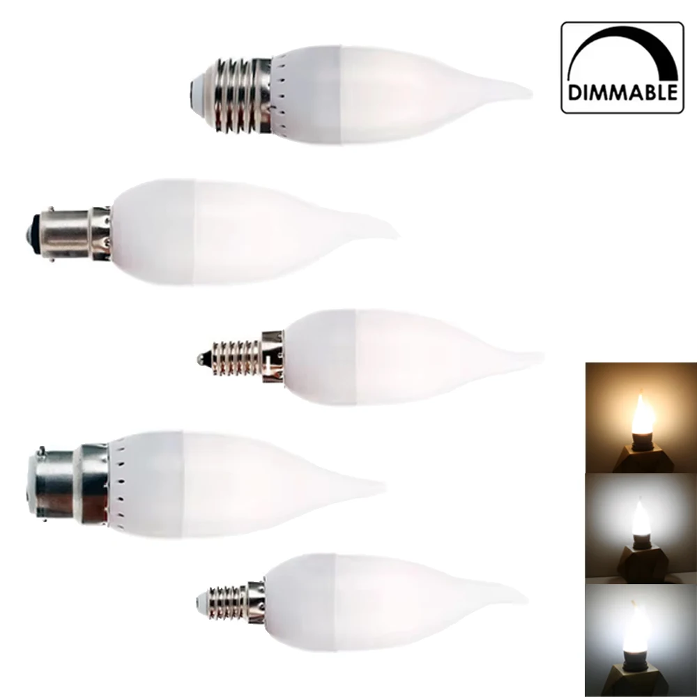 

3W B22 B15 E14 E12 E27 LED Flame Lamps Dimmable 2835SMD Super Bright LED Candle Bulb Replace 30W Halogen Lamp 110V 220V for Home