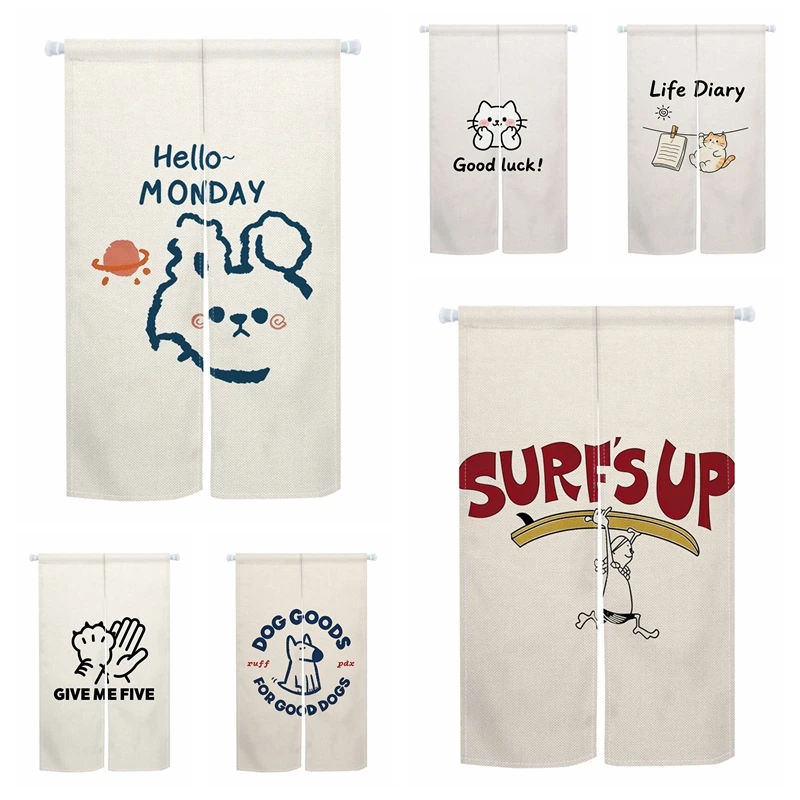 Cute Cartoon Noren Door Curtains Izakaya Dining Room Partition Linen Doorway Curtains Kitchen Entrance Japanese Half Curtains