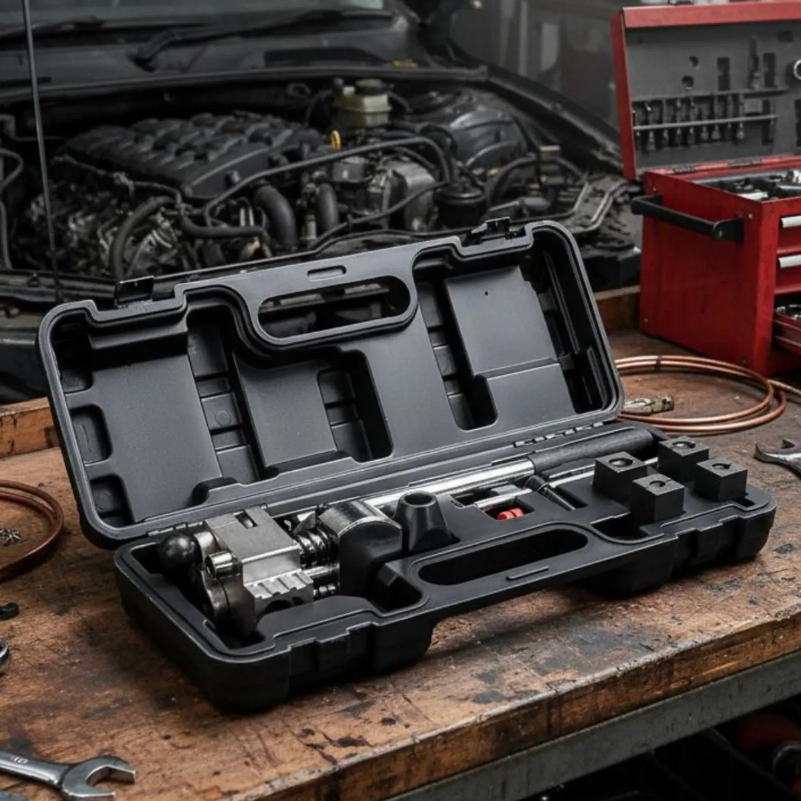 8 Pieces Brake Line Flaring Tool Kit Turret Configuration 45 Degree Flaring Tool Set Robust Duty Portable Storage Box