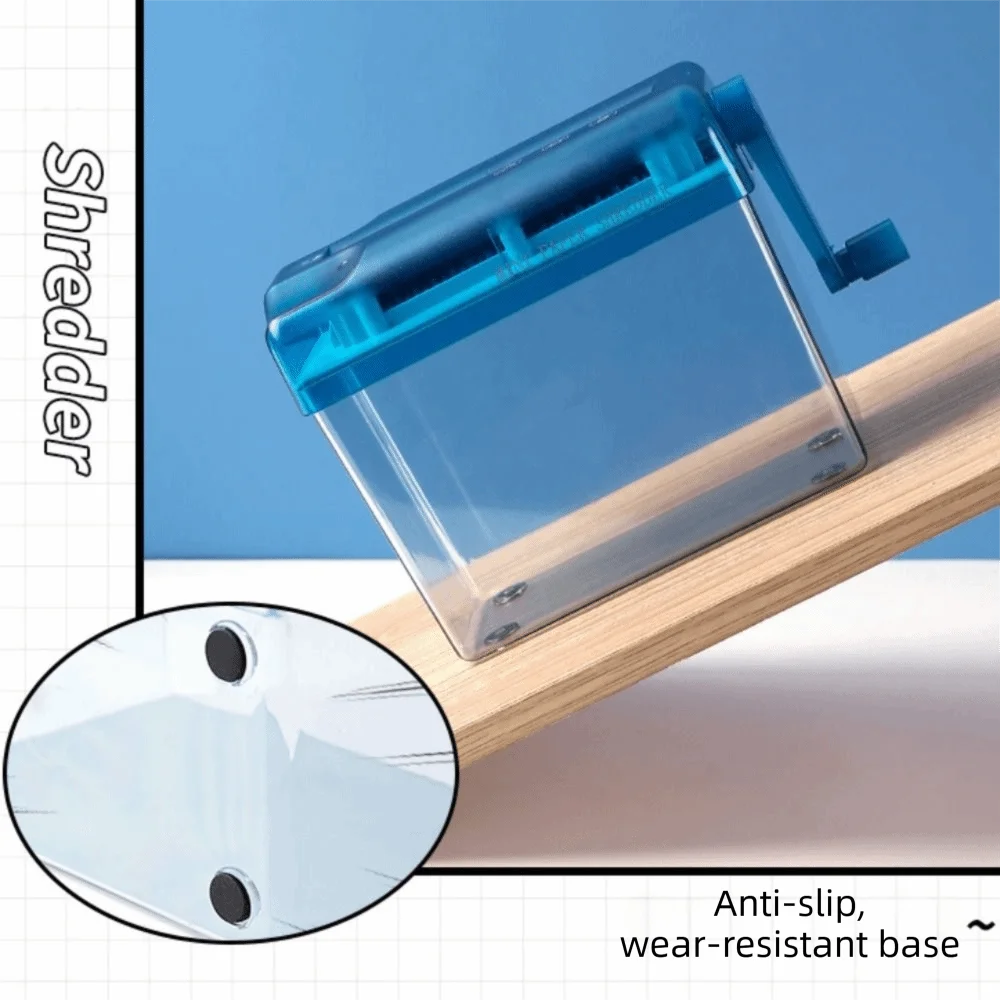 Portable Mini Manual Paper Shredder Transparent Hand Crank Paper Sharper Non-slip Base ABS Document Destroyer Stationery