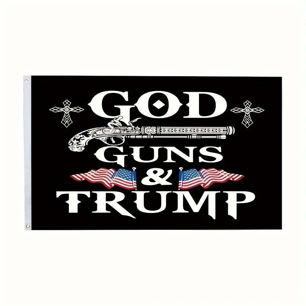 Divine Gun and Trump Flag 3x5fts 2x3fts，With two brass grommets,Suitable for room and garden decoration