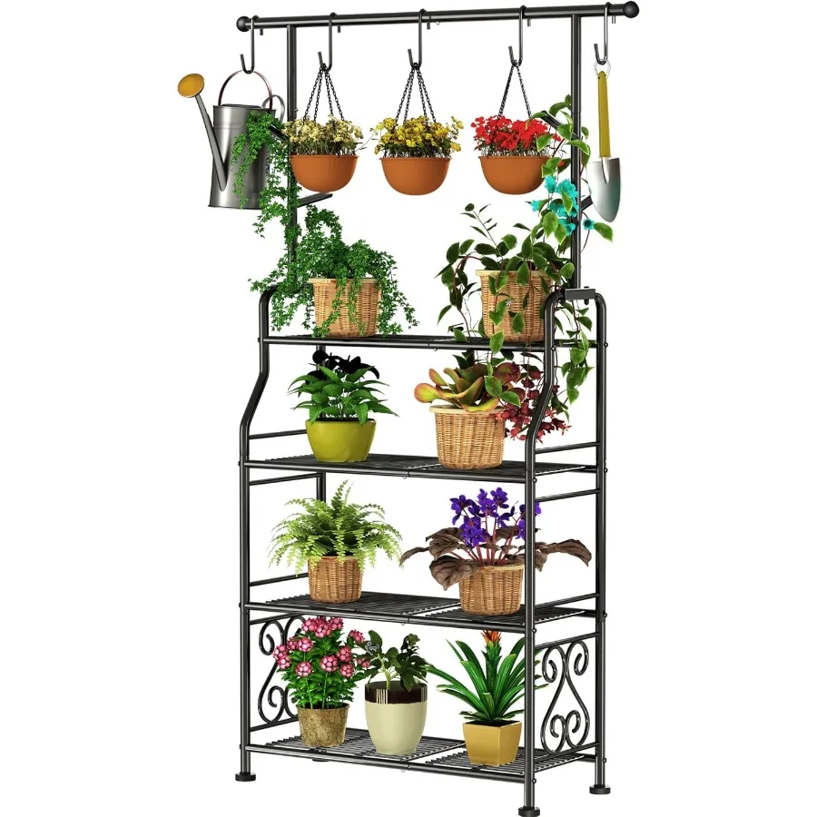 

Подставка для растений в помещении и на открытом воздухе, 4-уровневые сверхмощные металлические полки, дисплей до 17 нескольких растений, высокий держатель для растений с Pla