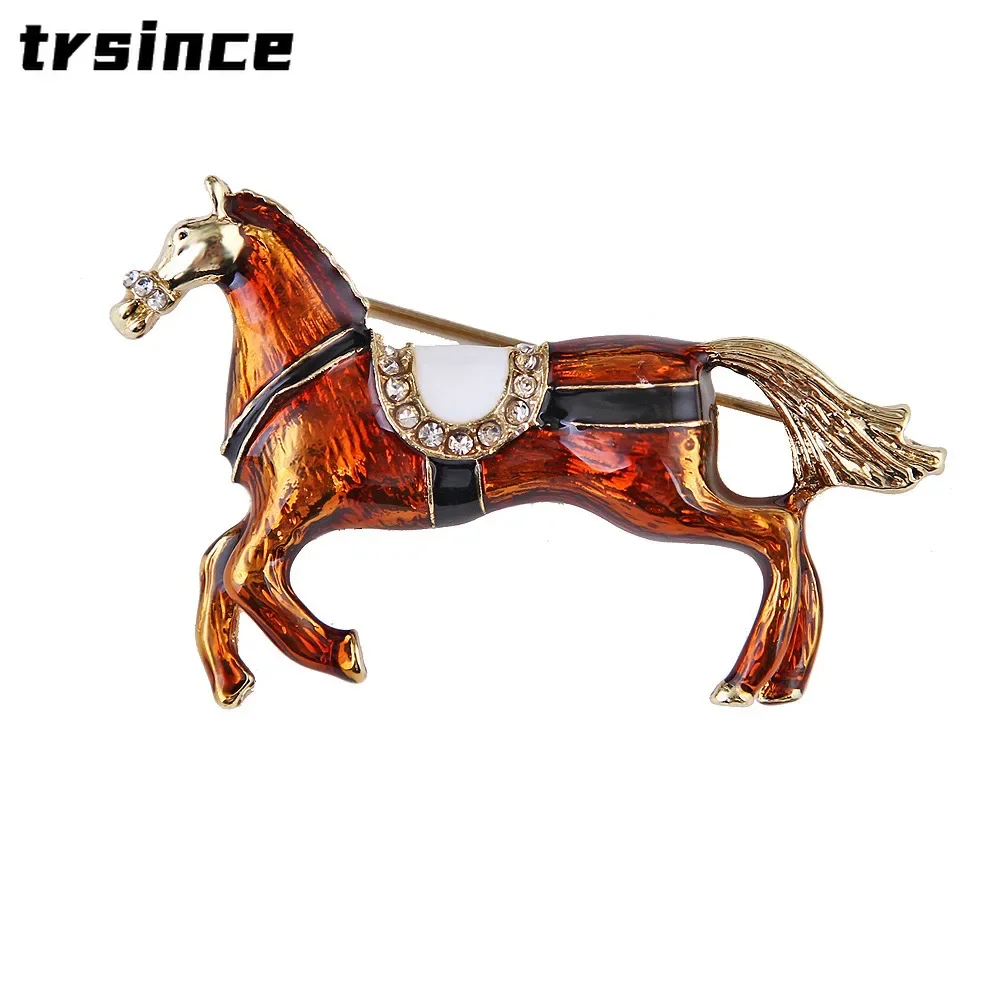 Vintage Court Style Enamel Galloping War Horse Brooches Pins for Women Clothing Accessories Men Fashion Suit Lapel Corsage