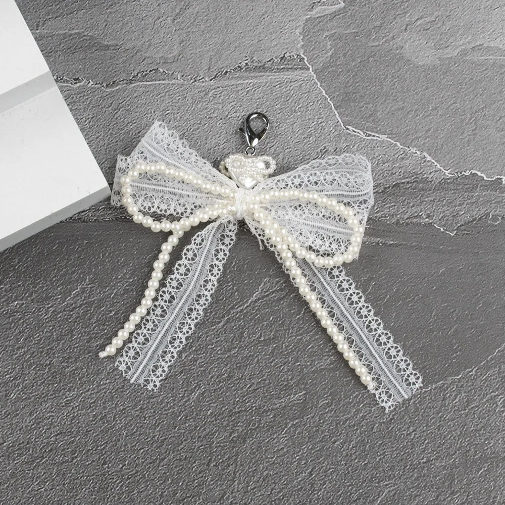 New Lace Bow Keychain Pearl Heart Pendant Shoe Flower Accessories Multi-color Aesthetic Key Holder Key Ring