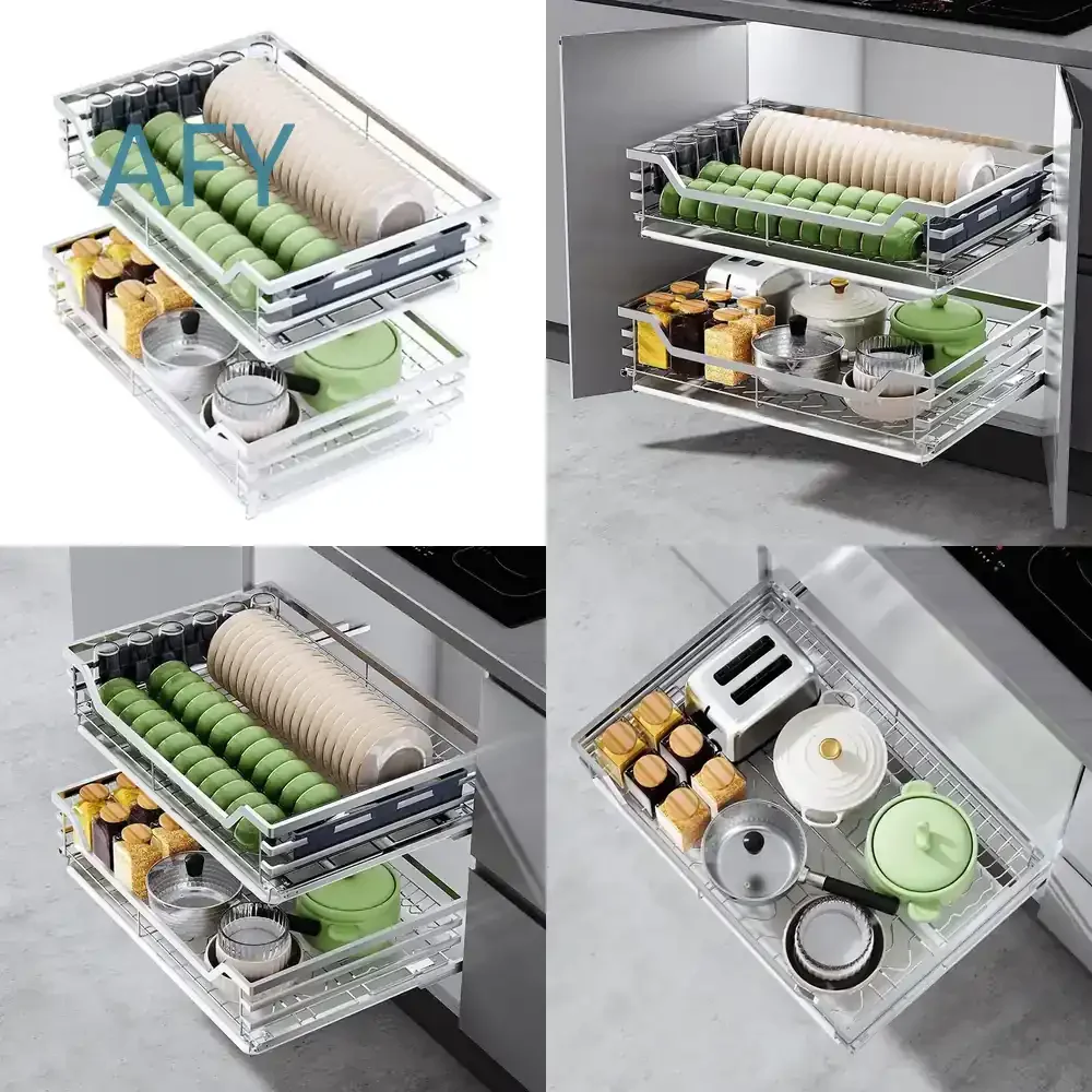 Basket Kitchen Stainless Steel Dish Cabinet for Double Toilet Bowl Rack with Blue Drawer Seasoning Organizer Storage Rack for