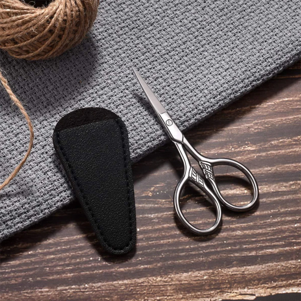 

1 Set Portable Beard Scissors Special Beauty Scissors Practical Makeup Small Tool for Home Salon Use (Black 1PC PU Cover+Silver