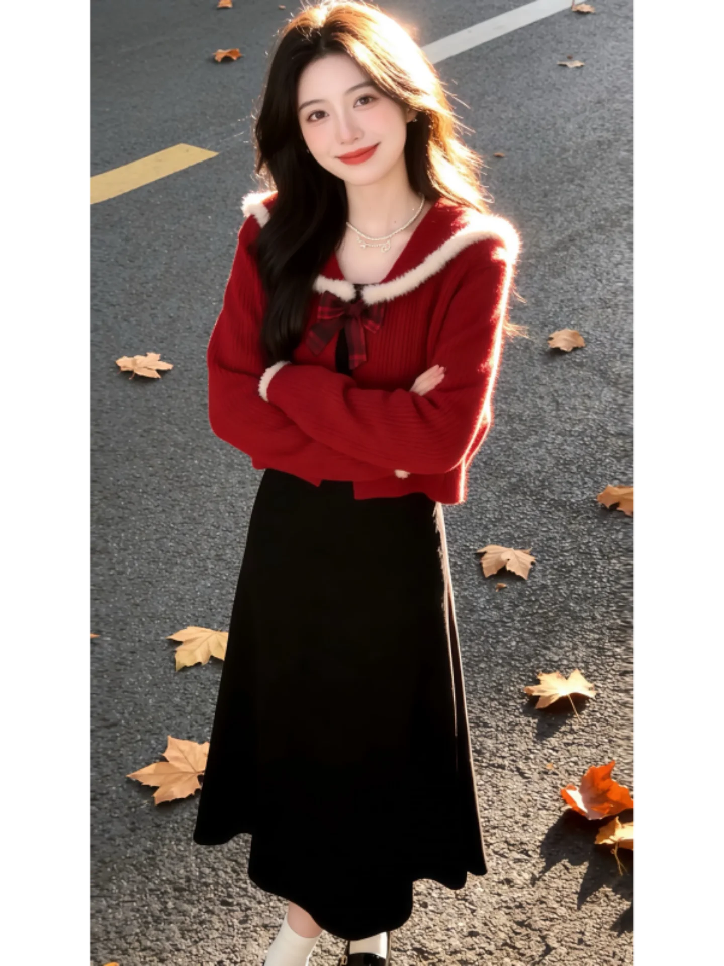 

Новый китайский комплект в стиле Color Block: женский красный модный топ и черные брюки, комплект из двух предметов, весенняя новинка, повседневный стиль.