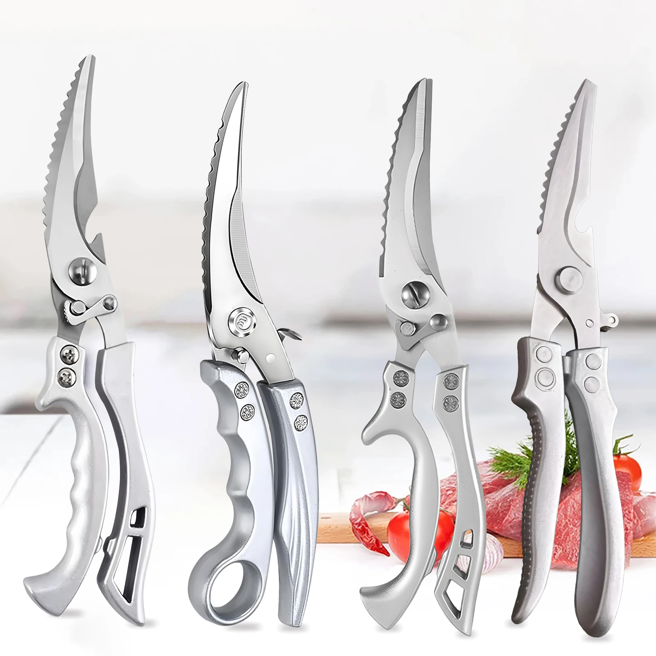 1PC，Multi-Functional Kitchen Scissors Chicken Bone Scissors Chicken Wings Fish BBQ Scissors Cooking Scissors Kitchen Stuff