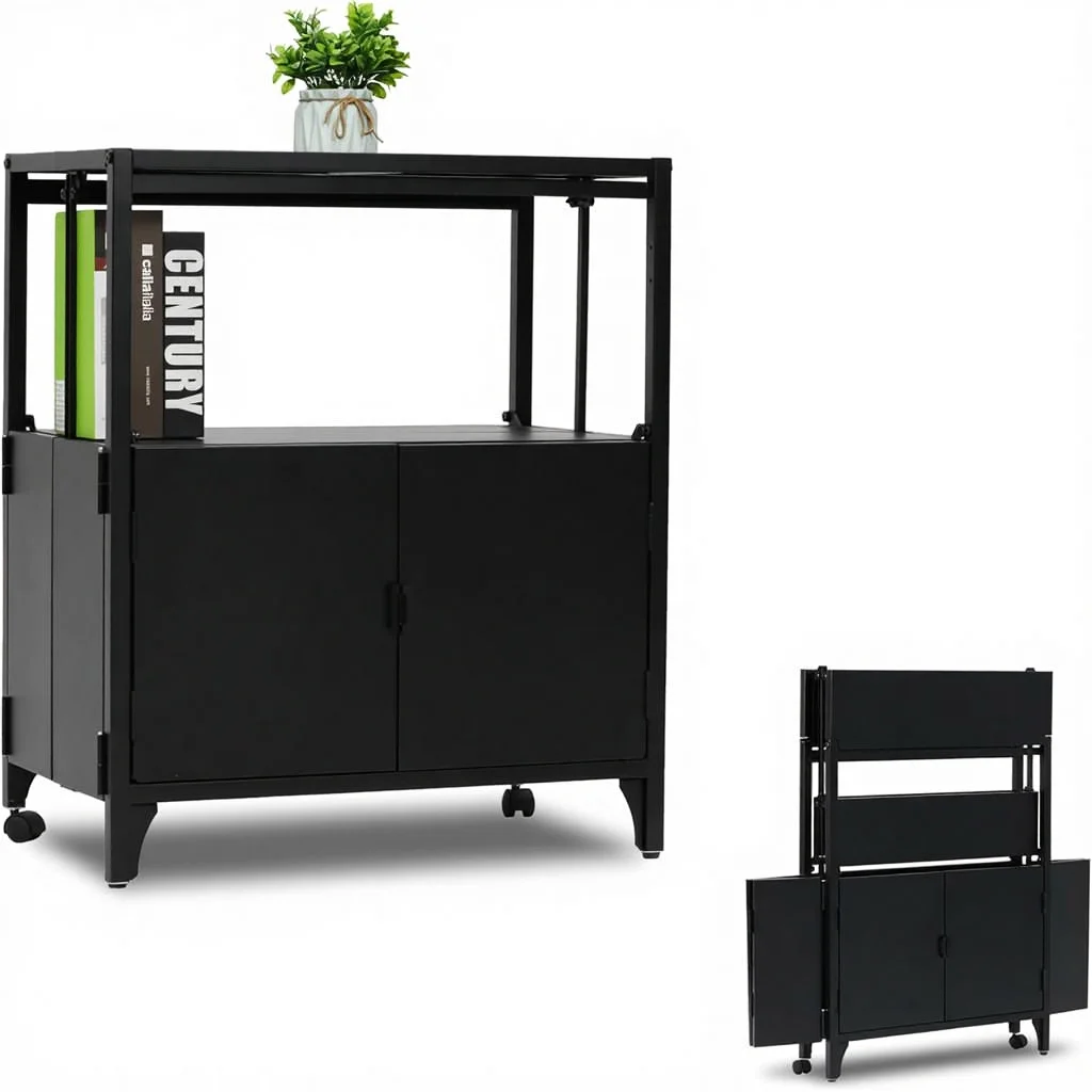 Metal Sheet OEM/ODM Customized Colors Folding Storage Cabinet Modern Buffet Sideboard Steel Entryway Console Wheel