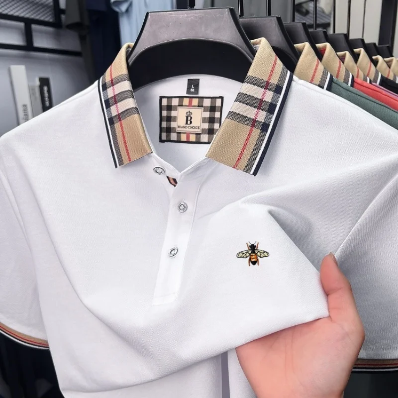 

Fashion bee embroidery short sleeve men polo shirt designer brand high-end breathable silky cotton T-shirt summer new casual top