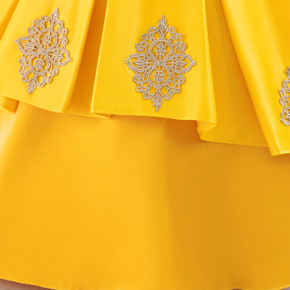 Snow White Princess Dress Girl Cosplay Party Dresses Girls 1st Birthday Yellow Prom Gown Kids Evening Daily Holiday Pleated Wear