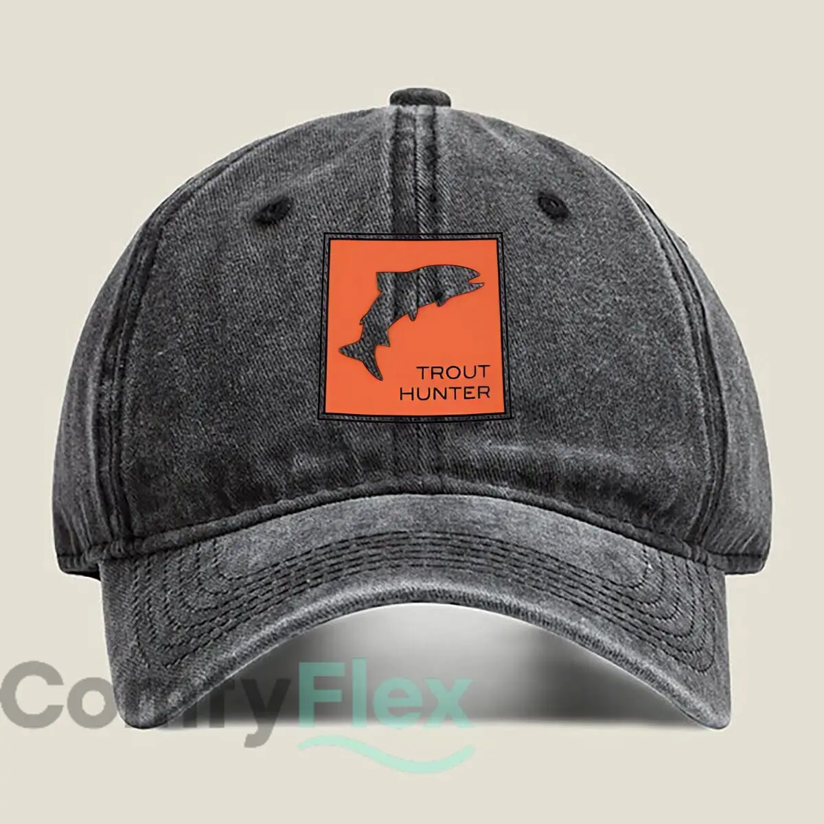 Trout Hunter Badge Washed Baseball Cap Classic Adjustable Casual Sports for Men Women Hats