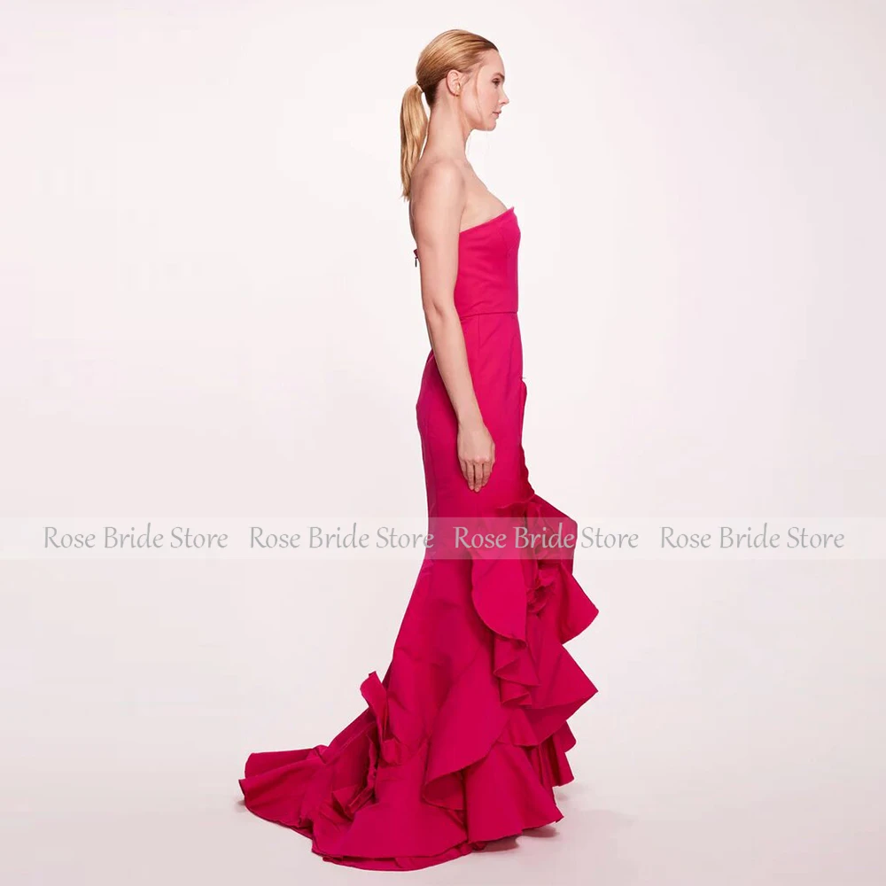 Rose Red Party Dress Exquisite Ruffles Strapless Trumpet Graduation Gowns Long Mermaid Special Occasion Dresses for Women 2024