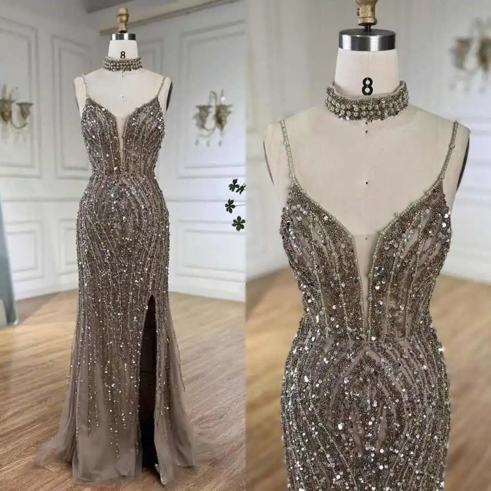 

Stunning Sequins Mermaid Prom Gowns Spaghetti Straps Sleeveless Evening Dresses Floor Length Birthday Party Customized