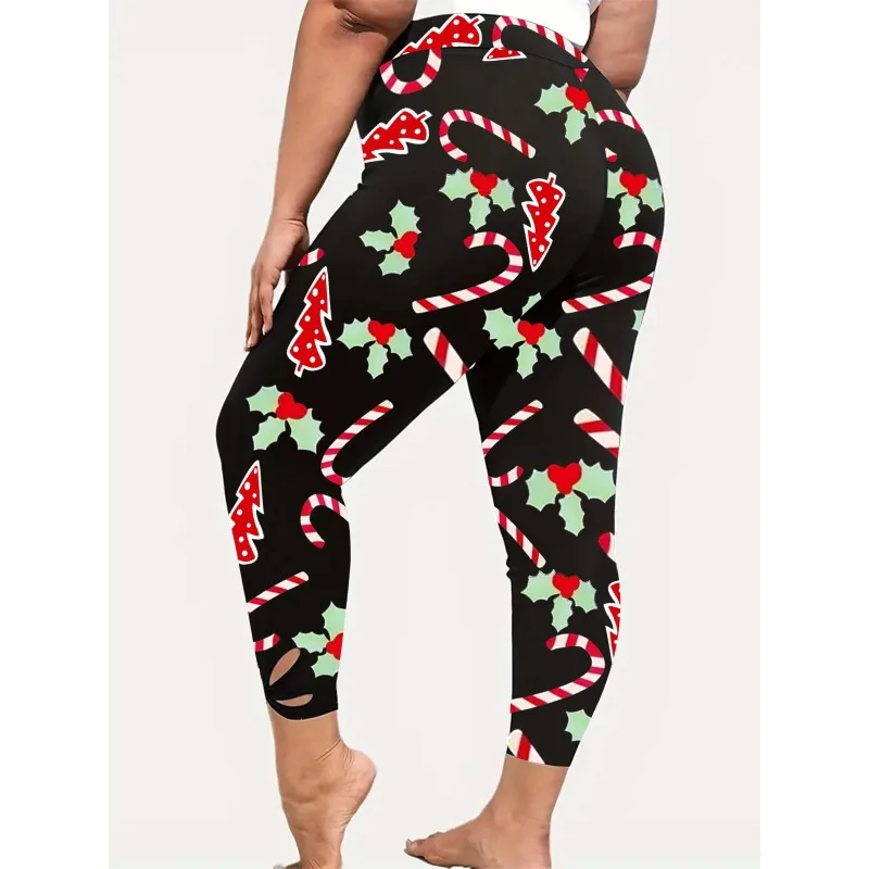 بالإضافة إلى حجم عيد الميلاد المطبوعة طماق للنساء سراويل اللياقة البدنية تجريب السراويل عيد الميلاد IParty مثير ضيق #2