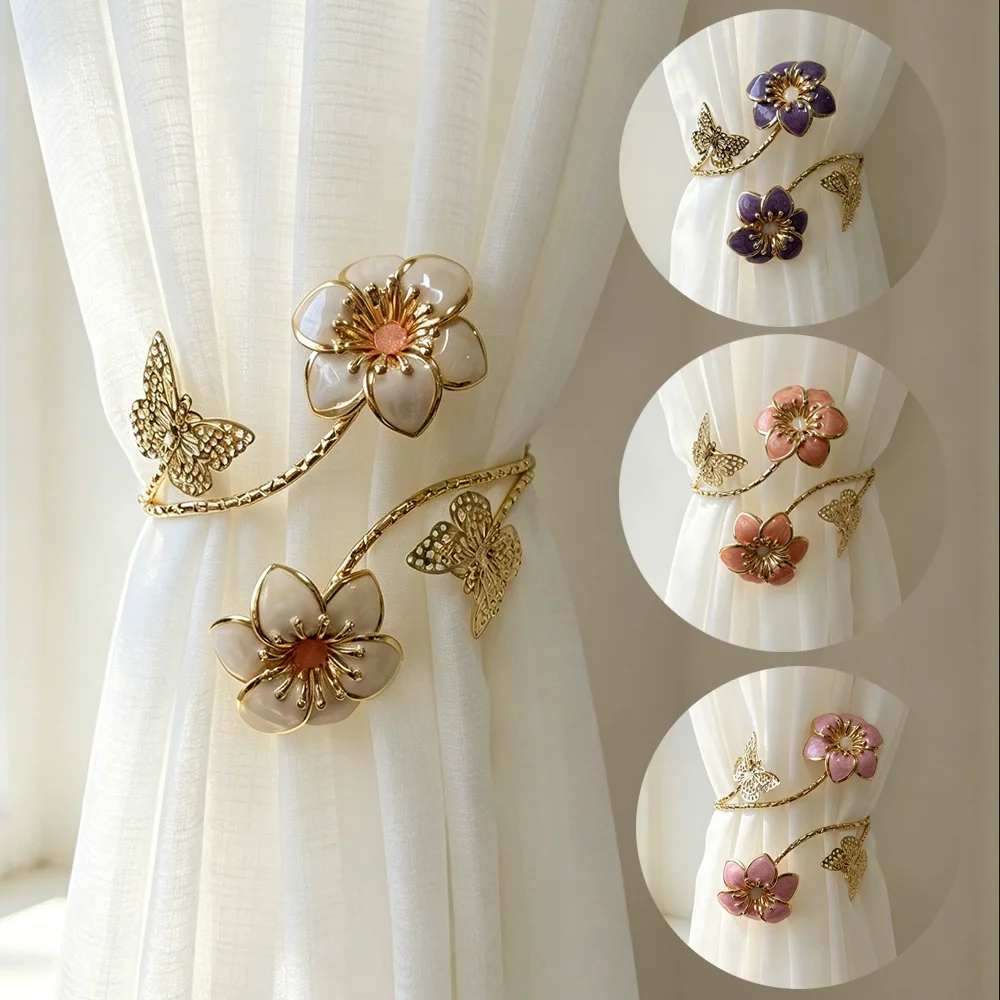 2pcs Flower And Elegant Butterfly Flower Design Curtain Strap,For Bedroom And Living Room Decor