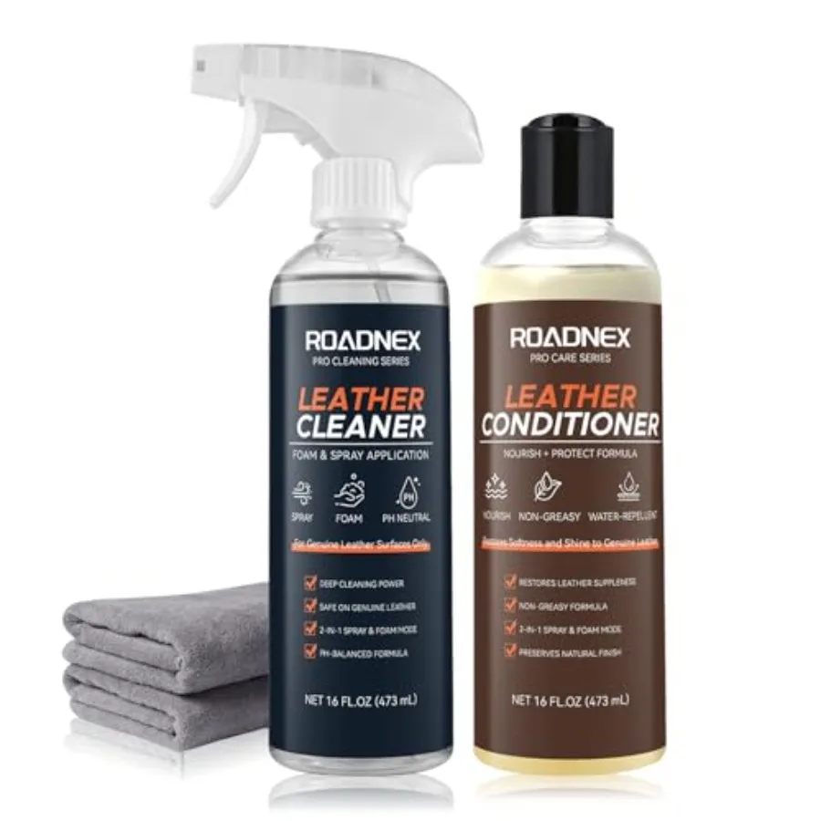

Leather Cleaner and Conditioner Kit 2×16 oz - pH Neutral, Non-Greasy Formula - Gently Restores and Protects Leather for Car Sea