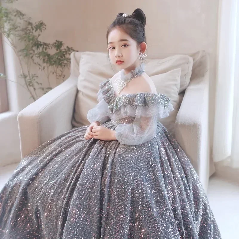 Flower Girl Dress 2024 Spring New Fashion Trend Girl Princess Dress Temperament Piano Performance Dress