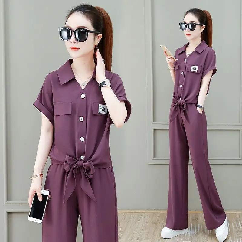 Women's Fashion Outfits Spring Summer New Clothes Flare Leggings Two Piece Set Korean Style Wide Leg Pants And Tops Lady Suit