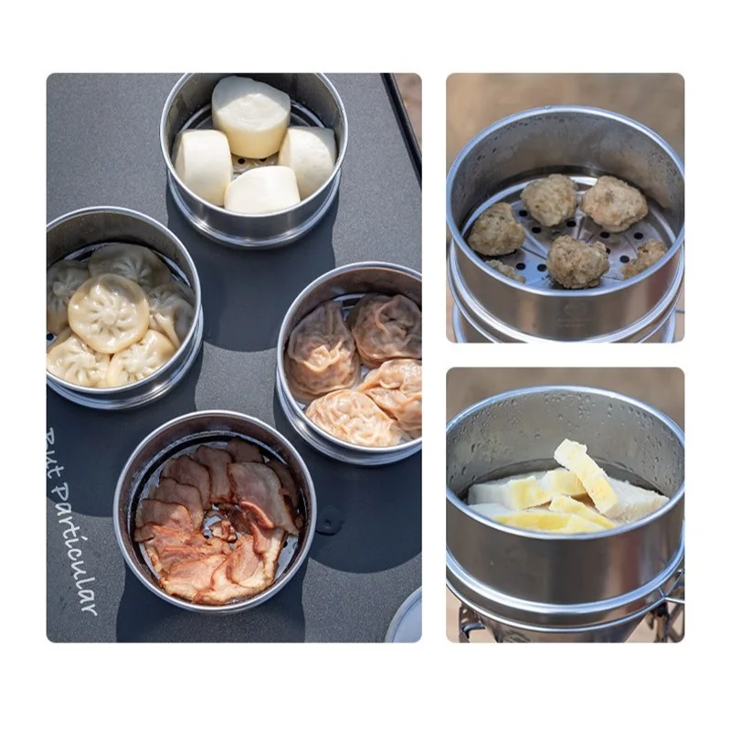 CAMPINGMOON Portatle Outdoor Camping and Picnic Stainless Steel Steamed Bun Steaming Cage Steaming Grid Drawer Steamer Tray view 2