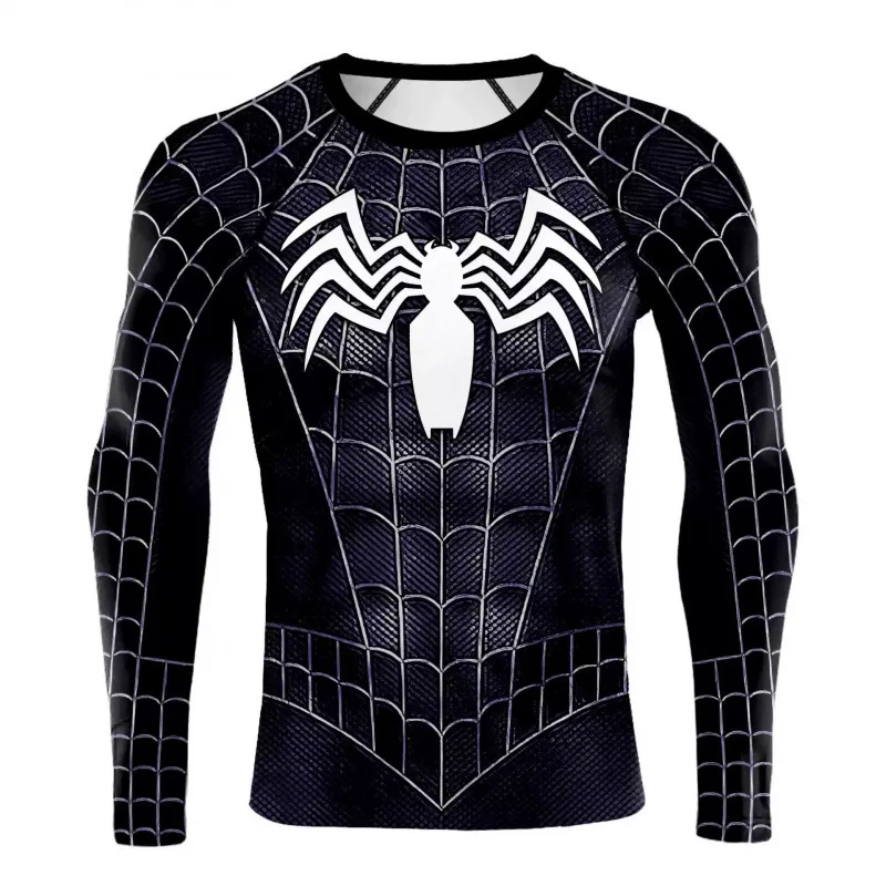 Spider Man Venom Series Fitness Suit Tight Sports Training Long Short Sleeve T-shirt for Men view 2