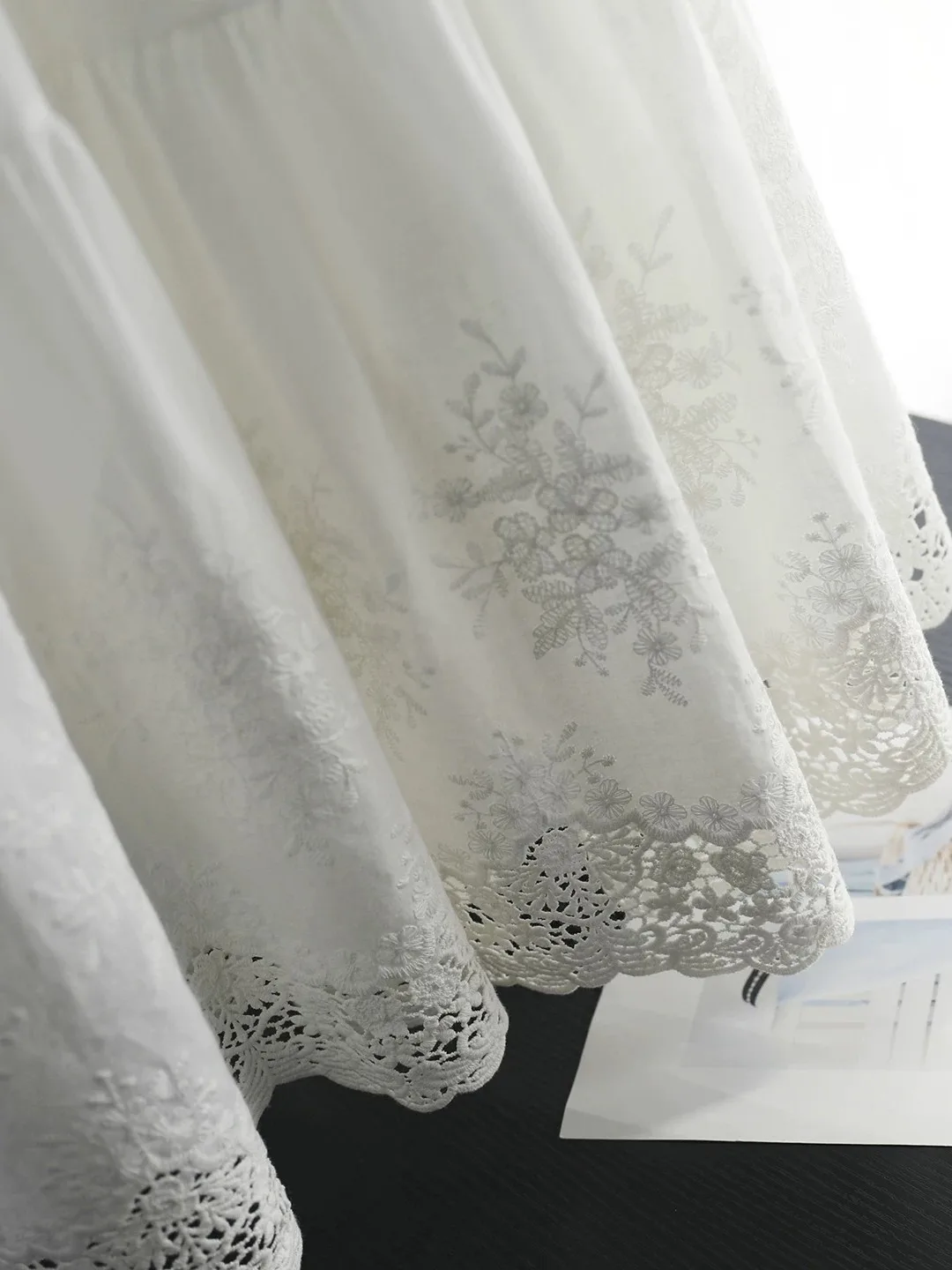 Artistic Heavy Embroidery Hollow out Hook Flower Half Skirt Women's Summer Thin Cotton Linen Anti Aging Casual a Line Skirt