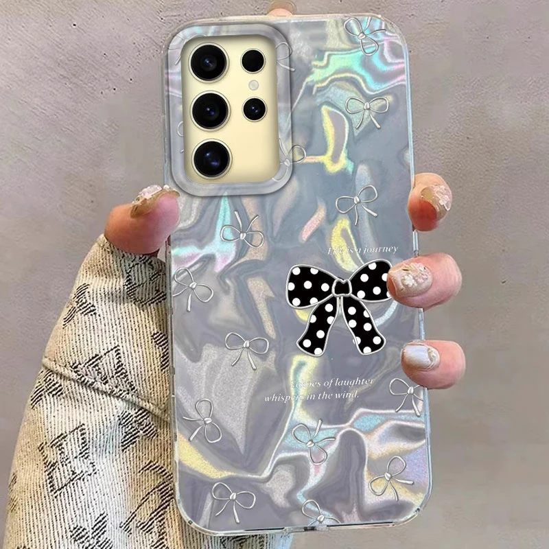Nette Silber Schmetterling Bowknot Telefon Fall Für Samsung Galaxy S21 S22 S23 S24 S25 Plus FE Ultra Abdeckung S22 s23 + Korea Mädchen Funda