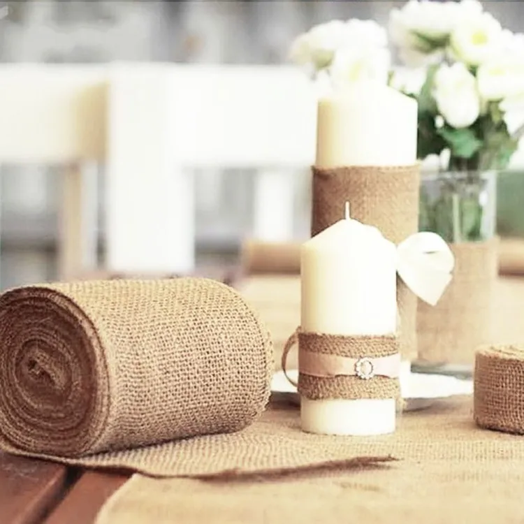 10Meter Ribbon Roll Burlap Table Runners 4Size 5cm/10cm/15cm/30cm Natural Jute Hessian Wedding Party Chair Bands Vintage Home