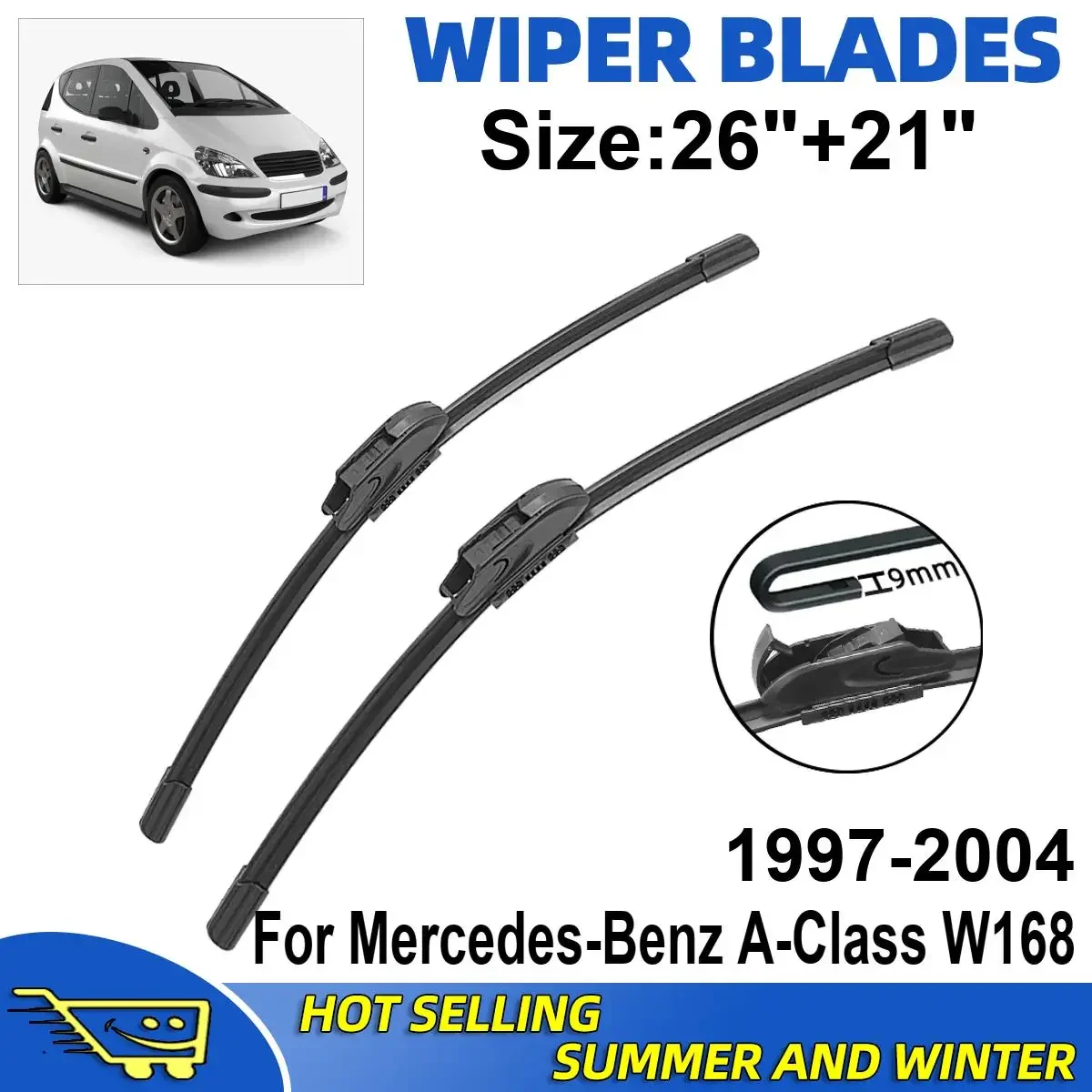 

2PCS Wiper Blades Set Kit For Mercedes-Benz A-Class W168 1997-2004 Front Windshield Brushes Windscreen Window Accessories