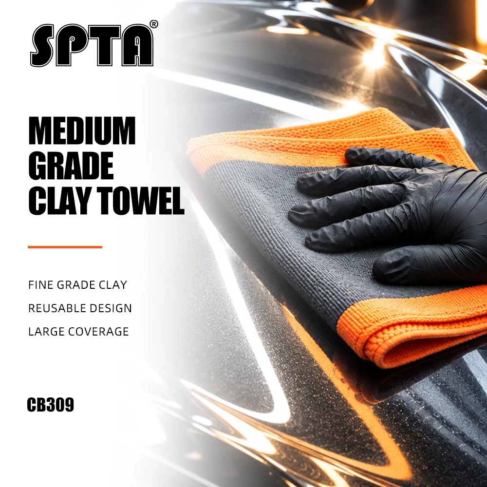 SPTA 1Pc Orange Clay Bar Towel Auto Detailing Cloth Microfiber Car Wash Mitt Clay 30cm*30cm
