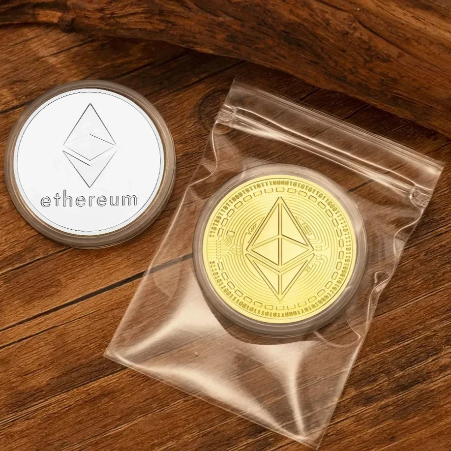 Pièce de monnaie souvenirs Ethereum Bitcoin à motif, pièce commémorative physique en relief de la crypto-monnaie Bitcoin