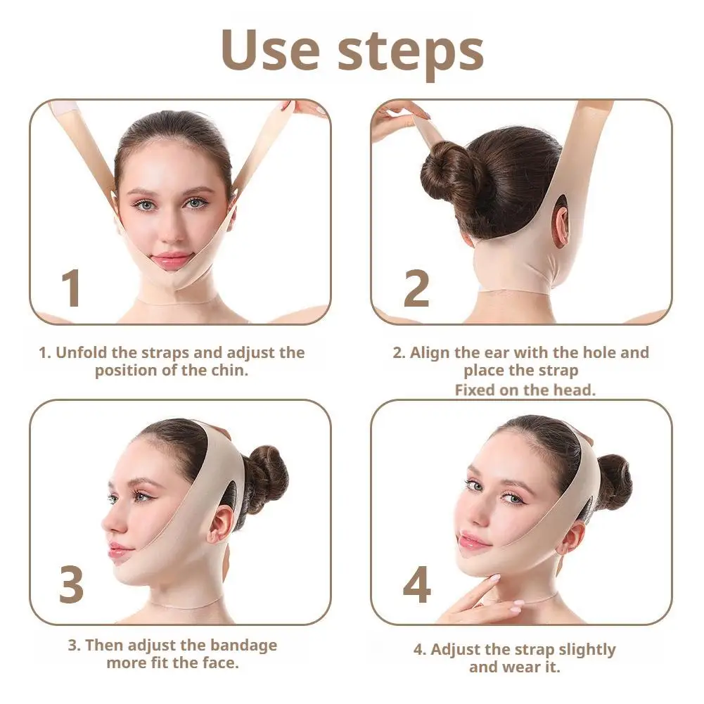 حزام رفع الوجه على شكل حرف V، قناع الوجه، ضمادة رفع الخد، مخفض الذقن المزدوج، ربط الوجه للنوم قابل للتنفس #4