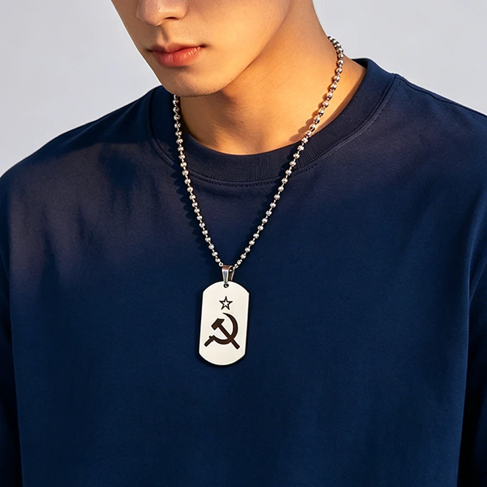 Trendy Necklace Stainless Steel Sickle Hammer and Star Design—Perfect for Everyday Wear Gifts and Historical-Themed Fashion