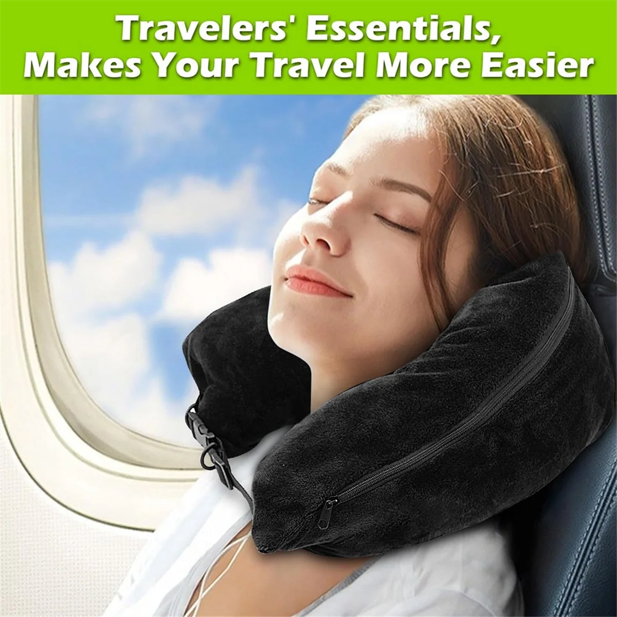 Travel Neck Pillow Stuffable with Clothes,Stuffable Neck Pillow for Traveling,Fillable Neck Pillow Extra Storage Black