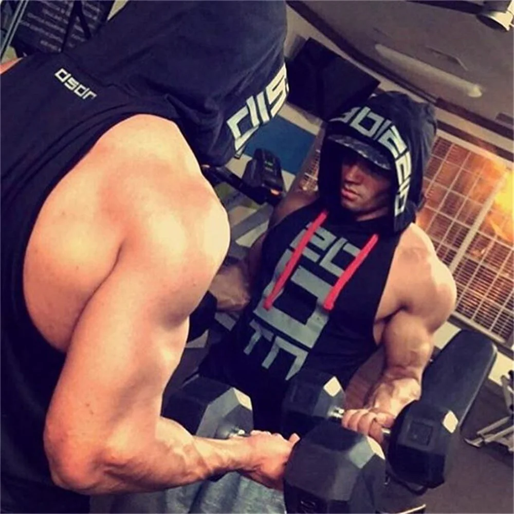 Hooded Tank Tops Men Summer Gym Fitness Hoodies Sleeveless Shirt Male Bodybuilding Cotton Singlets Joggers Sports Vest Clothing