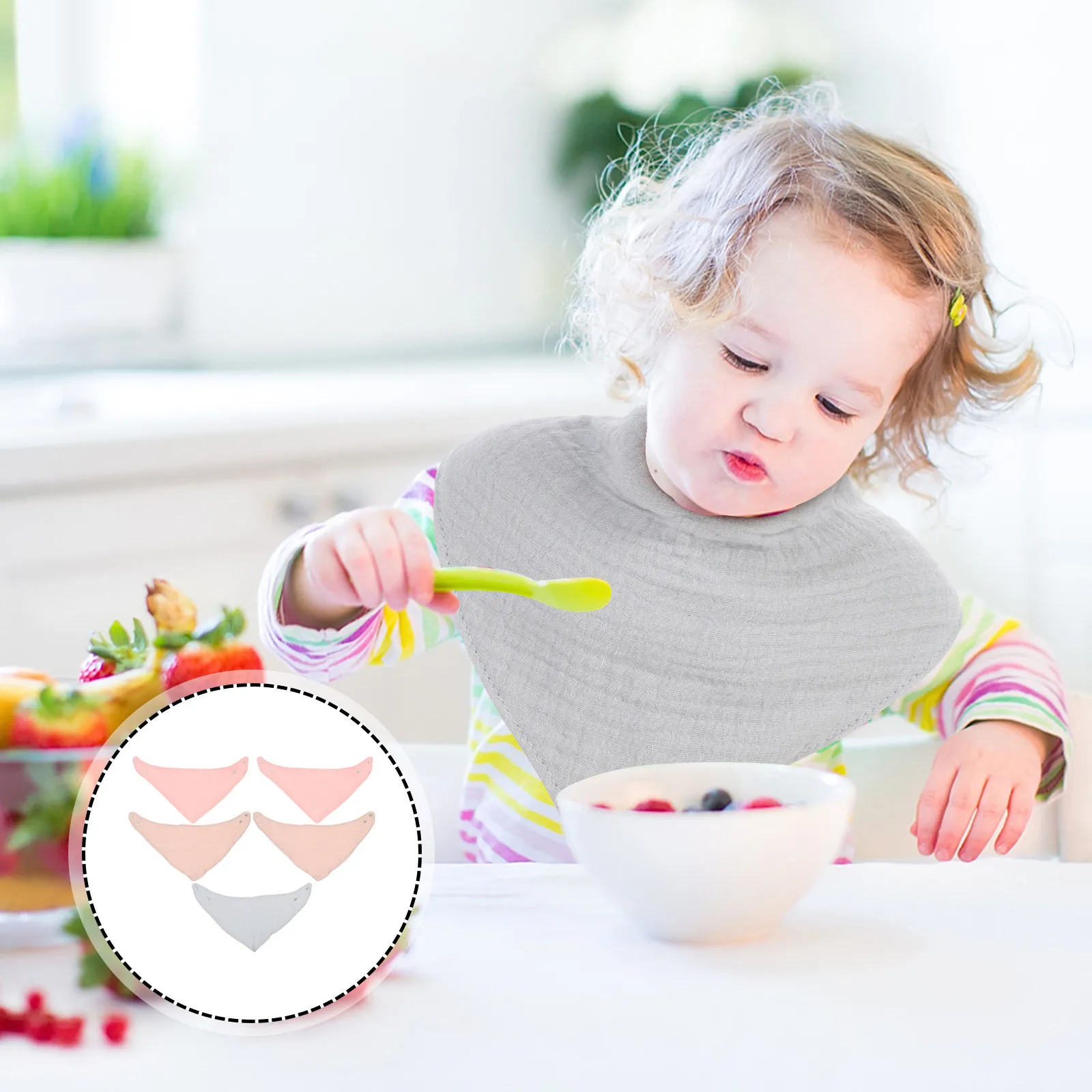 

Набор из 5 детских слюнявчиков-бандан для новорожденных: впитывающие, дышащие, из пищевого материала, для кормления и защиты от прорезывания зубов