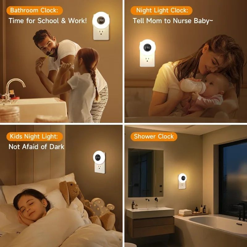 2026 New Bathroom Clock 3 Light ColorsBathroom Shower Timer Lumen Shower Lights Small Clock Plug in Timer, Dimmable Night Light