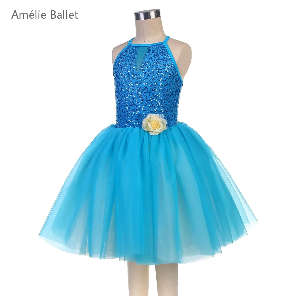 25121 Nieuwe Ballet Kostuums Meer Blauw Pailletten Spandex Top Lijfje Ballet Tutu Kids Stage Performance Ballet Kostuum tutu