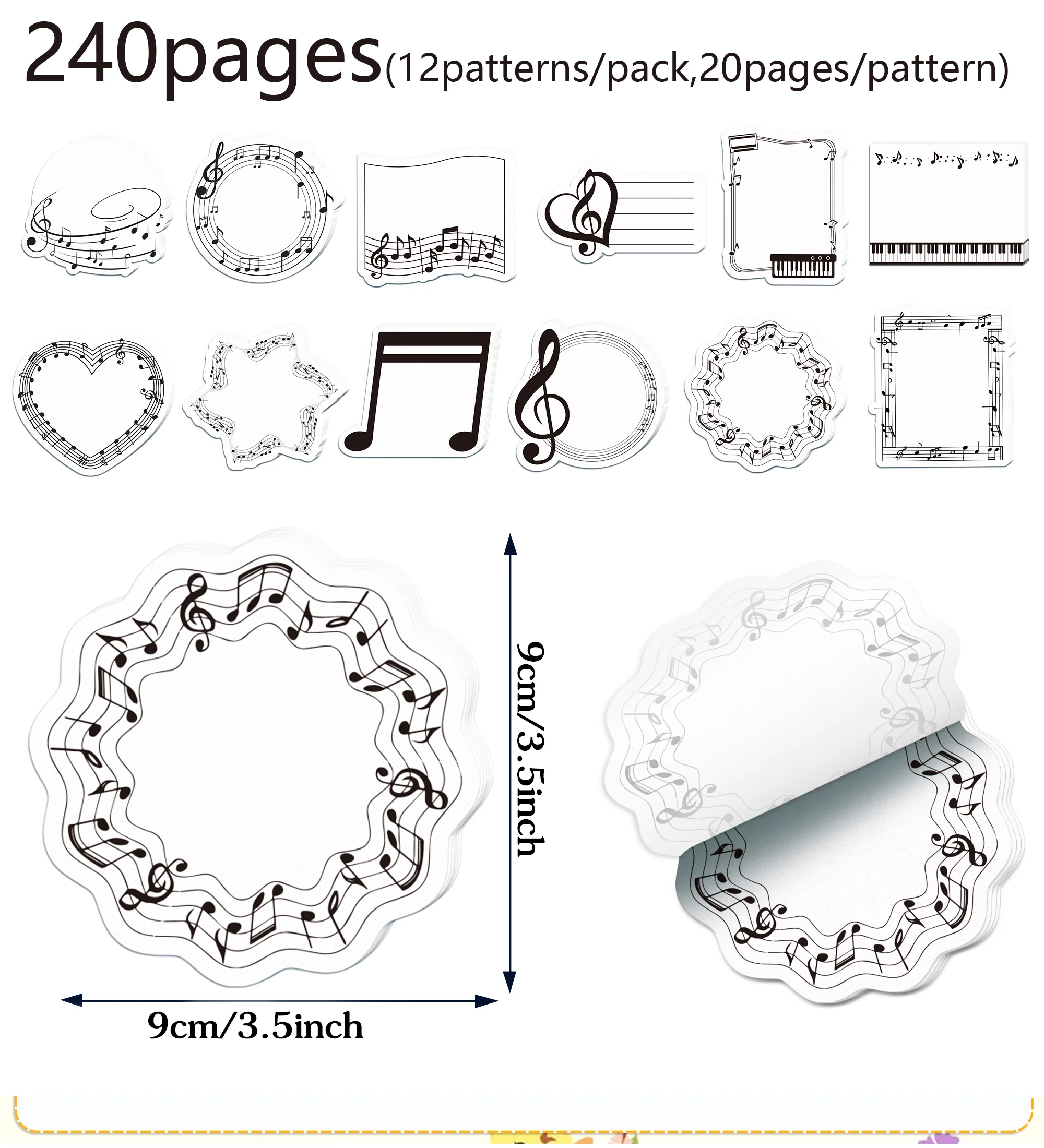 240 Seiten Musiknoten-Notizblöcke-Set, Musik-Haftnotizen, Briefpapier, Etikett, Notizblock, selbstklebendes Notizbuch für das Schulbüro – Detail 1