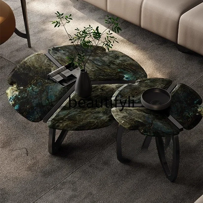 

Light luxury Italian marble coffee table high-end combination luxury stone small apartment household coffee table side table
