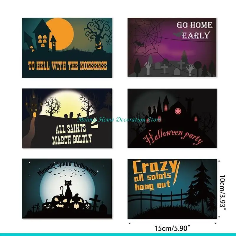 H7BF 6pcs/مجموعة بطاقات المعايدة هالوين مع ملصقات الأظرف Happy Halloween Night Design