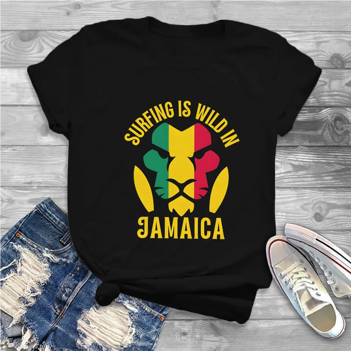 Surfing Is Wild Hip Hop TShirt Jamaica Lion Leisure Polyester T Shirt Summer T-shirt For Men Women