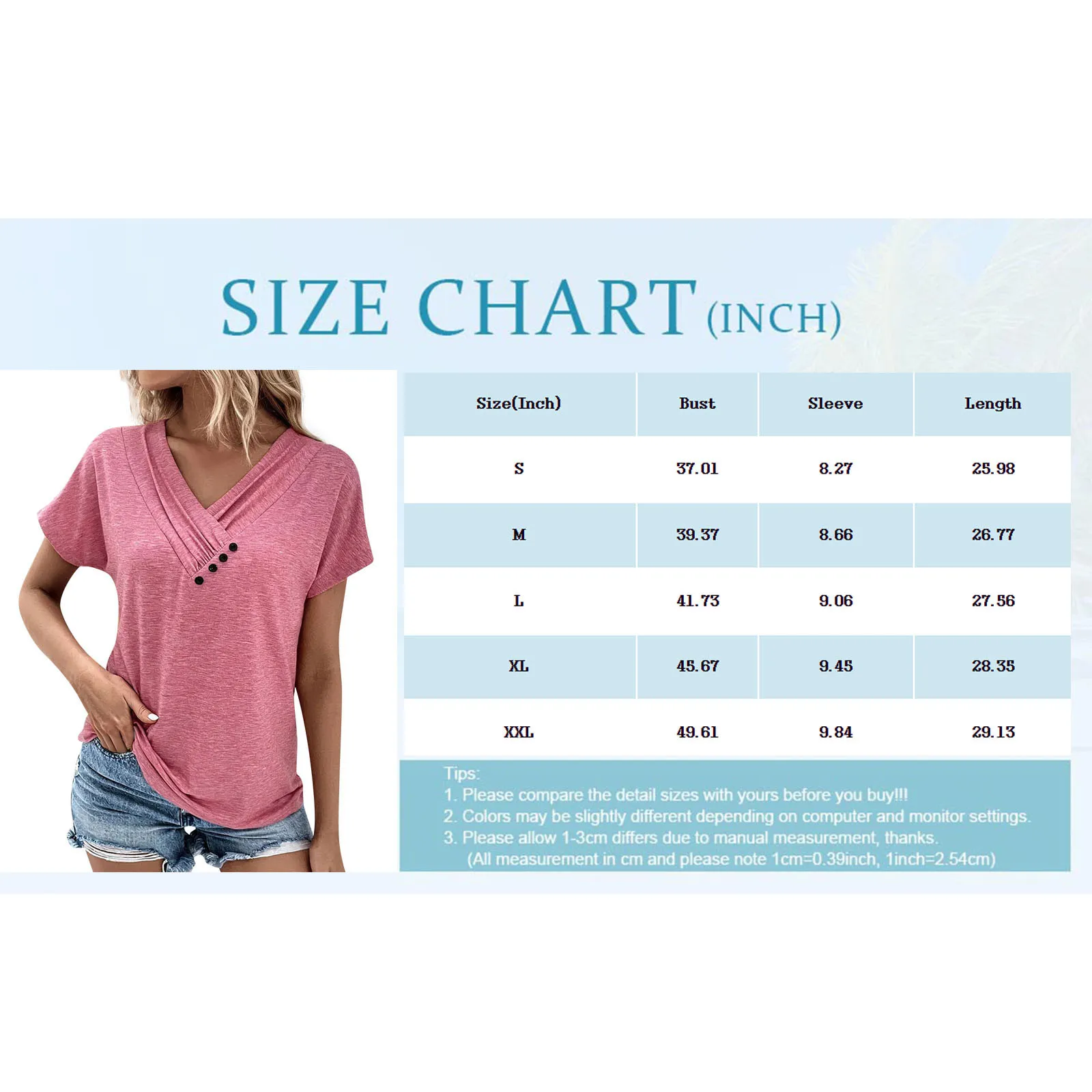 Fashion Women T Shirt Solid Color V Neck Short Sleeve Basic Tops Tee Streetwear Summer Oversized Clothing Female T-Shirts