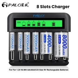 Universal 8 slots LCD Display Smart Battery Charger EU/US Plug for 1.2V Ni-MH Ni-CD AA/AAA/C/D Size Rechargeable Batteries