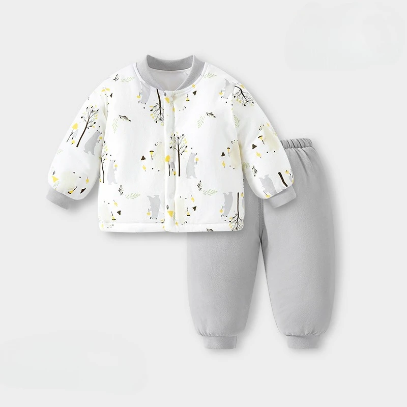 

Baby Cotton Set Children's Cute Cartoon Printing Long Sleeves + Pants Thickened 2Pcs Boys Girls Winter Comfortable Warm Suit