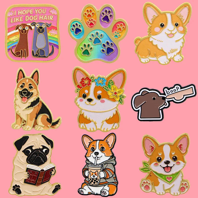 Enamel Pins Corgi Dog Brooches Badges Lapel Pins Badge on Backpack Clothing Accessories Fashion Jewelry Friends Gift Decorations