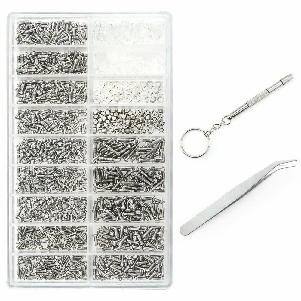 Glasses Repairing Screws Kit Stainless Steel Small Screws with Tool Set for Eyeglasses Sunglasses Watch Repair Accessories