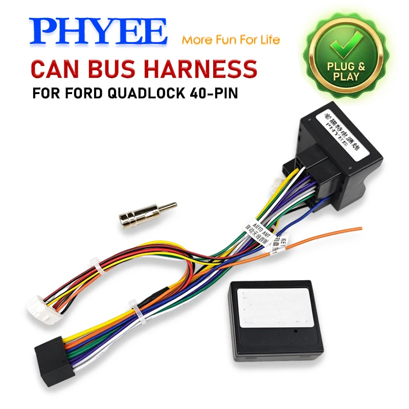 Quadlock 40-Pin Wiring Harness CAN Bus Decoder for Ford Focus MK2 Mondeo MK3 / MK4, SWC Retention, P&P 16-Pin Android Adapter