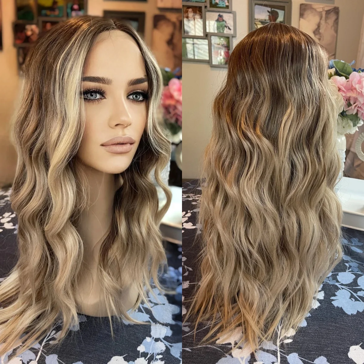 

Highligt Ombre Honey Blonde Wig Body Wave Wig 13x4 Transparent Lace Frontal Wig Synthetic Lace Front Wigs For Wemon Preplucked